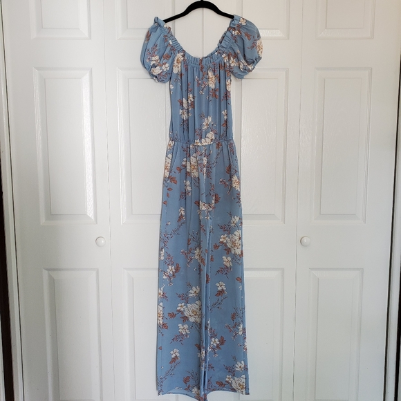NWT Love Ady Blue Floral Off Shoulder Jumpsuit - Picture 2 of 6
